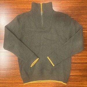 Aran Sweater Market Mens Half Zip Navigator Wool Sweater Size M Olive Mustard